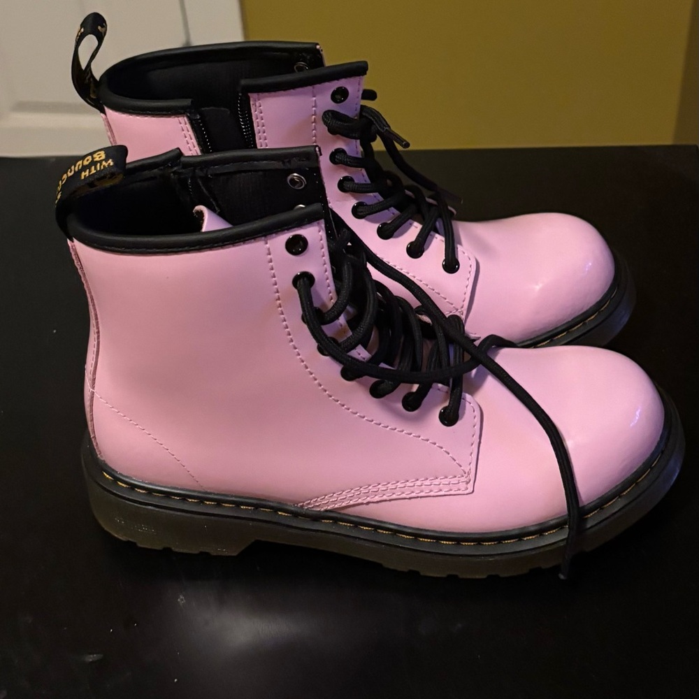 Dr. Martens Light Pink Boots with Black Accents and bouncing soles)(UK3-US4Med)